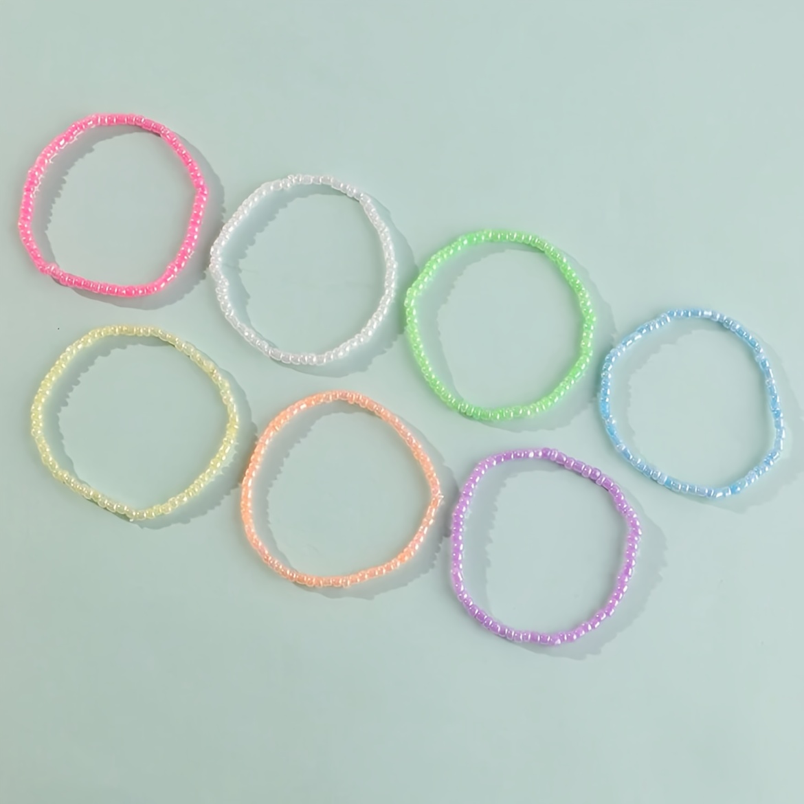7pc Macaroon Colored Bead Bracelet Set, Everyday Style